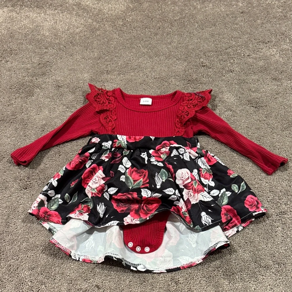Red Floral Print Dress SIZE 3-6 Months